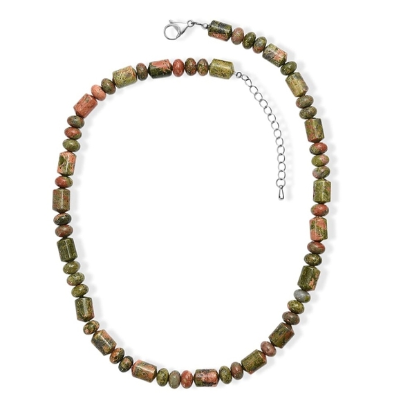 UNAKITE 265.0 CTW TUMBLE AND BEADED NECKLACE IN STAINLESS STEEL. 18 INCHES.NWT - Picture 4 of 4